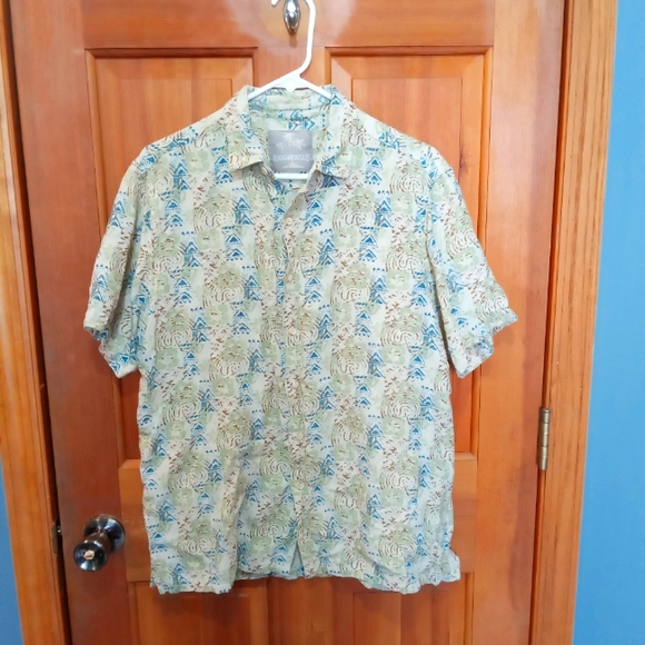 Margaritaville silk linen blend short sleeve button up shirt size M - Picture 1 of 5
